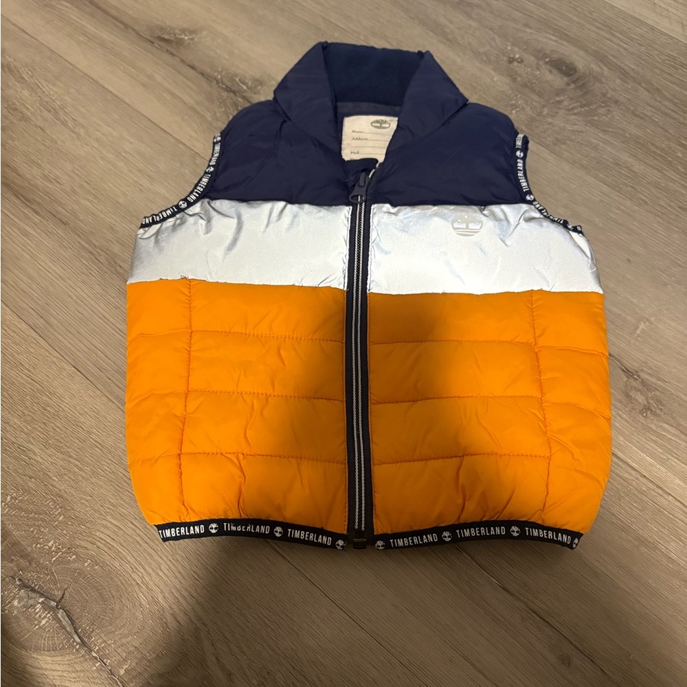 Timberland Kids Puffer Jacket - Navy, White, and Orange